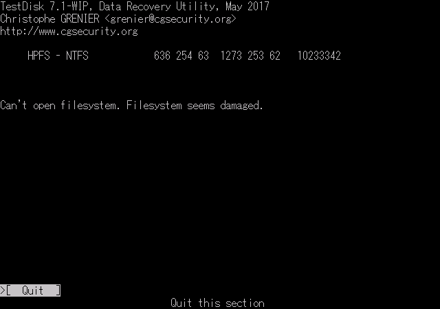 Can't open filesystem. Filesystem seems damaged. - TestDisk